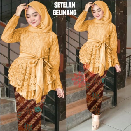 Kebaya Modern Hijab Remaja Style Modis Cantik Brokat Aurora Two Tone Marlena Maxy Gaun Pesta