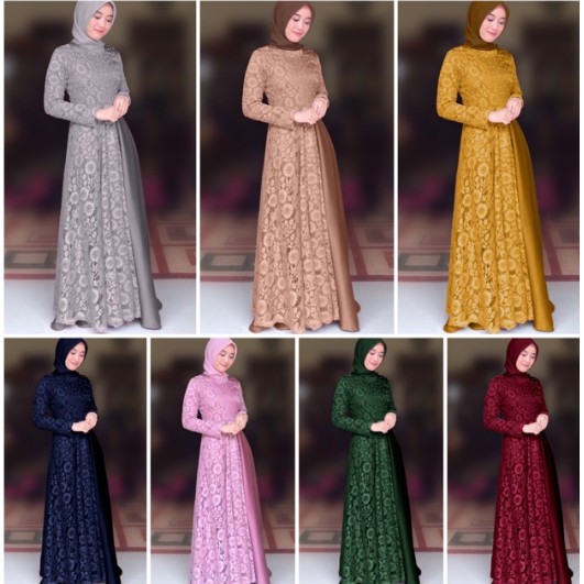 HOPYLOVY - Gamis Wanita Maxi Carissa Velvet Kombi Brukat Corneli Mutiara Tabur