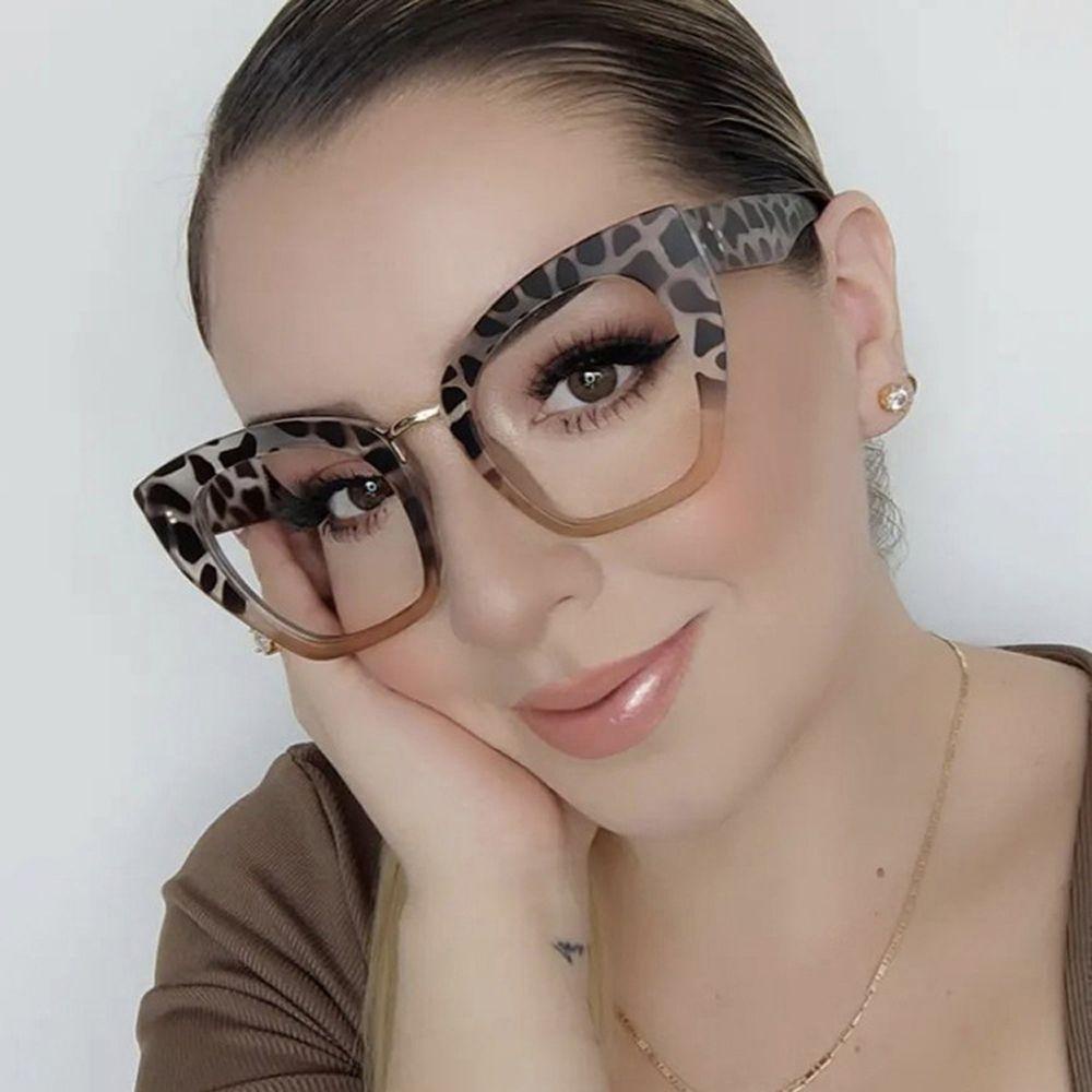 Mxbeauty Kacamata Anti Blue Light Wanita Fashion Motif Leopard Cat Eye Bingkai Besar Anti Radiasi Komputer Eyeglasses