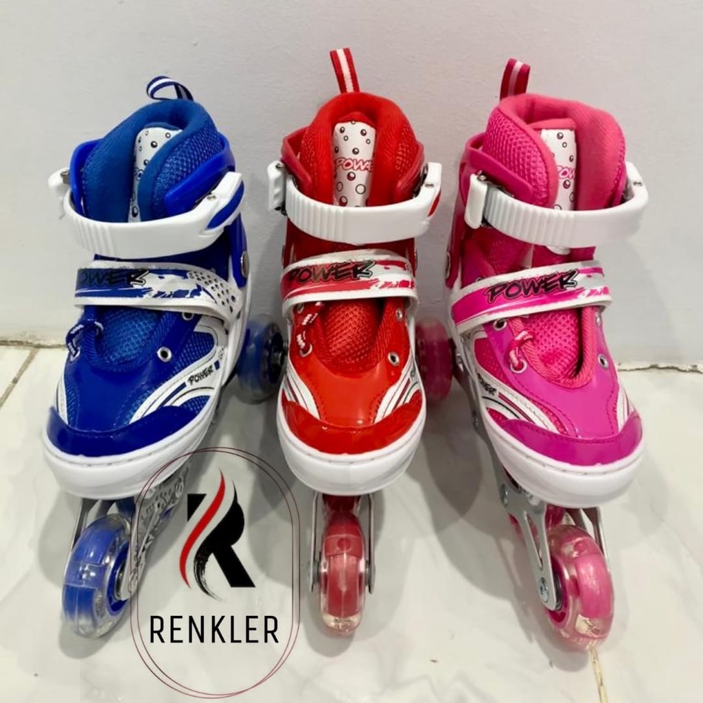 Ready Stock PROMO Sepatu Roda Anak POWER model Roda Bajaj Free Baut dan Kunci L / Inline Shoes / Skate / Fullset helm deker S100 CITAYEM WEEK LUBANA