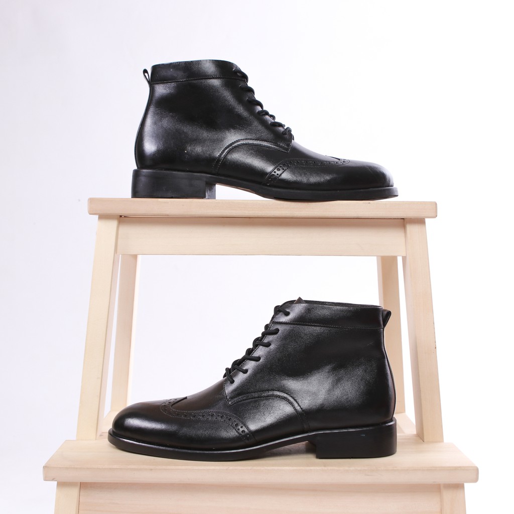 Sepatu boot wingtip pria kulit asli sepatu kantor sepatu kerja sepatu pesta Model Marcelo