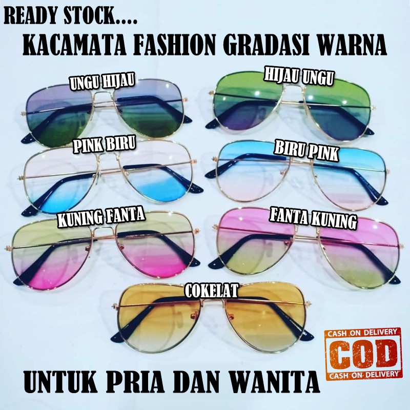 Kacamata Aviator Fashion Pria Wanita Pelindung Anti UV Metal Outdoor Dua Warna Sunglasses Unisex