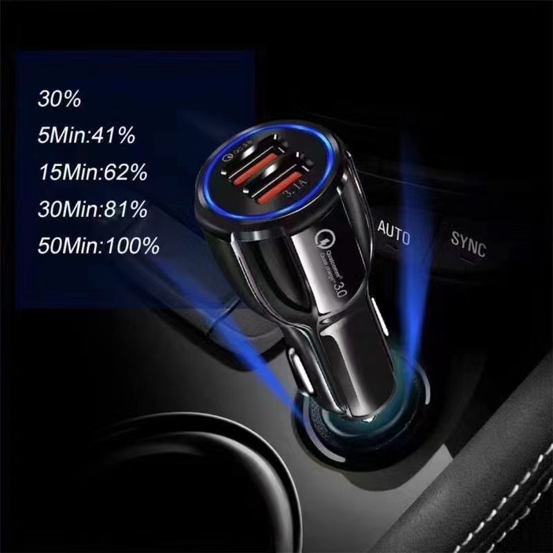 【CC003】Fxing Car Charger Fast Charger 2 Port USB QC 3.0 Output Saver Mobil Lampu Qualcomm Black White