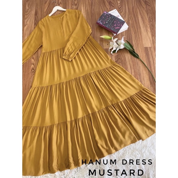 Hanum dress premium / dress polos / dress busui / gamis busui / dress rayon twill / dress hitam polos / BISACOD-MUSTARD