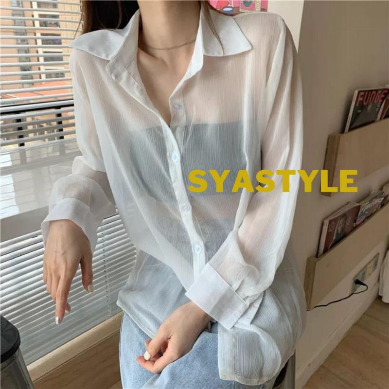 KEMEJA KOREA OVERSIZE TRANSPARAN, KEMEJA TRANSPARAN, KEMEJA POLOS WANITA