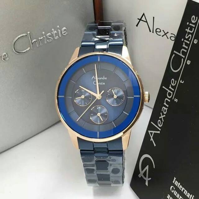 Alexandre Christie WANITA Original AC 2714 BLUE ROSEGOLD Garansi resmi 1 tahun