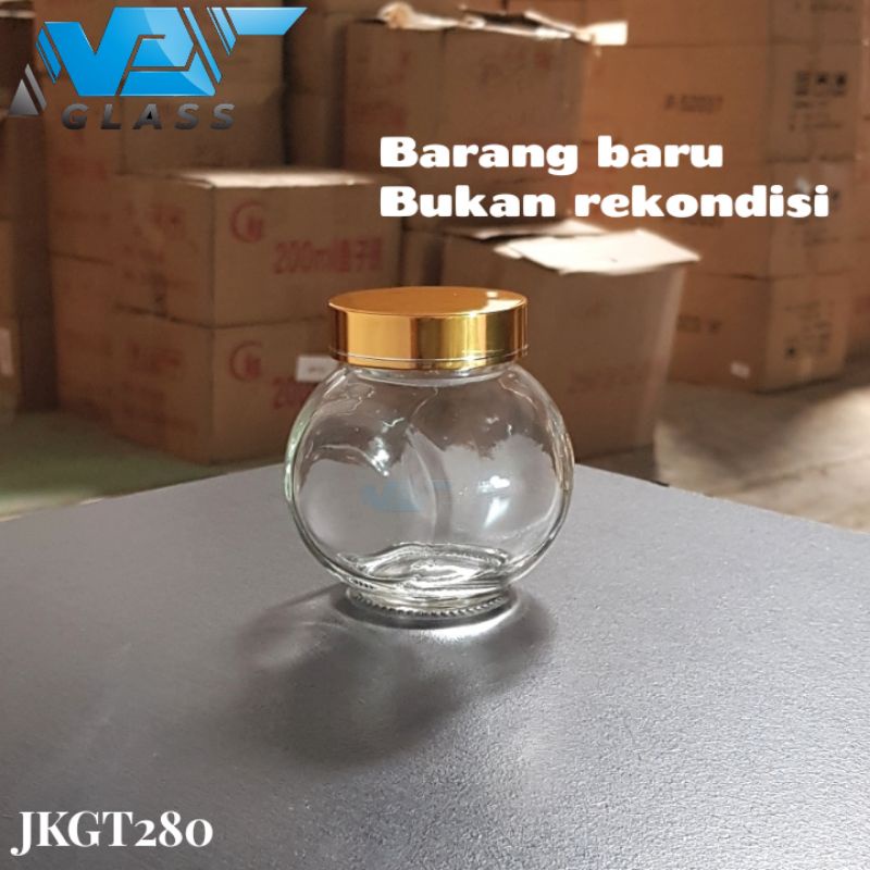 JKGT280 toples bumbu kaca / jar kaca 280ml gentong / jar madu / jar selai