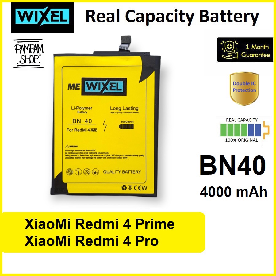 WIXEL ME Baterai XiaoMi BN40 Redmi 4 Prime 4 Pro Real Capacity Battery Original Batre Batrai HP Handphone Ori BN 40