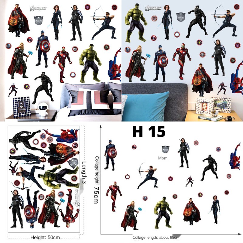 Wallsticker Wallstiker  Wall Paper Sticker Stiker Dinding Tembok Superhero Super Hero Wallpaper The Avengers Avenger Kapten Amerika Kartun Captain America Karakter Hulk Thor Marvel Walsticker Iron Man Walstiker figure Dekorasi Ruang Kamar Tidur Anak Anak