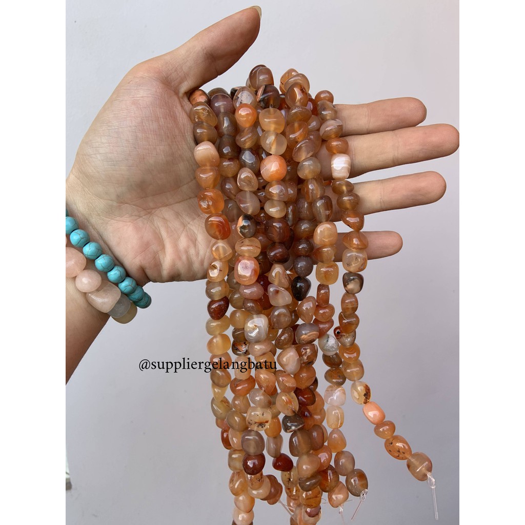 manik Batu alam ORANGE CARNELIAN Beads 12 x 10mm agate oren craft akik