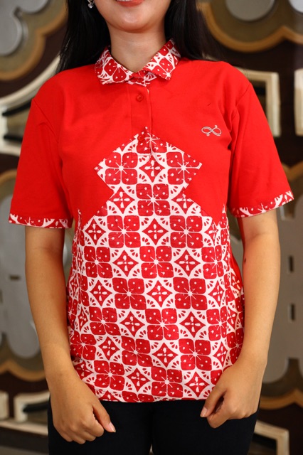 Loyal Kaos Polo Batik Merah Modern Wanita M L XL XXL