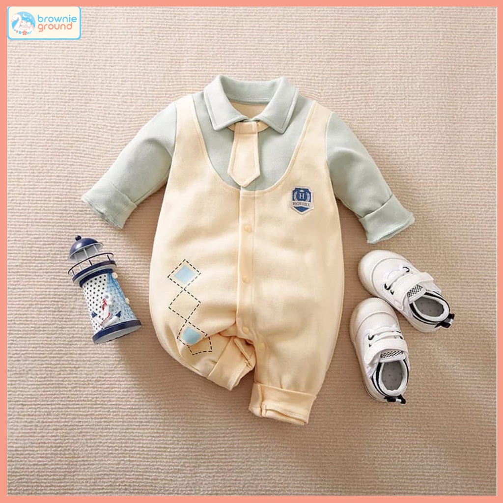 BROWNIEGROUND- Baju jumper anak laki laki motif Lucu Jumper Dasi Cream baju baby impor 874