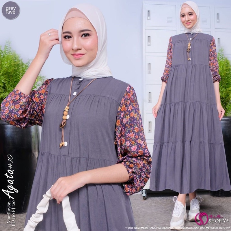 [VICAN] DASIMA #2 AGATA #11 #12 SERIES MIDI HOMEY DRESS GAMIS PAKAIAN WANITA FASHION BUSANA MUSLIM MODERN TERBARU SUPER BEST SELLER ORIGINAL GGS BY SHOFIYA-Agata 10 - Grey Lave