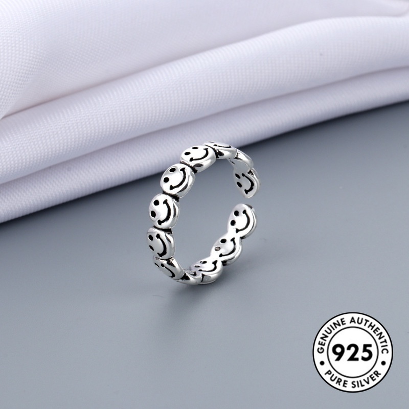 Cincin Sterling Silver 925 Motif Smiley Face Gaya Hip Hop Untuk Pasangan