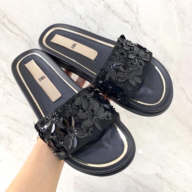 SANDAL WANITA FLAT PLATFORM SEQUINS ZS265 PREMIUM IMPORT