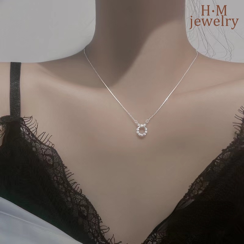 Kalung Rantai Clavicle Simple Desain Pita Hias Berlian Untuk Wanita 2022