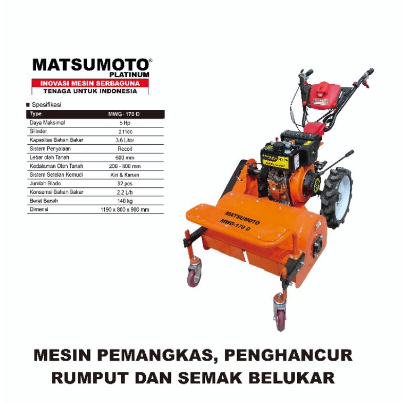 Mesin Traktor Pemotong Rumput Semak Belukar Matsumoto MTM 170 D