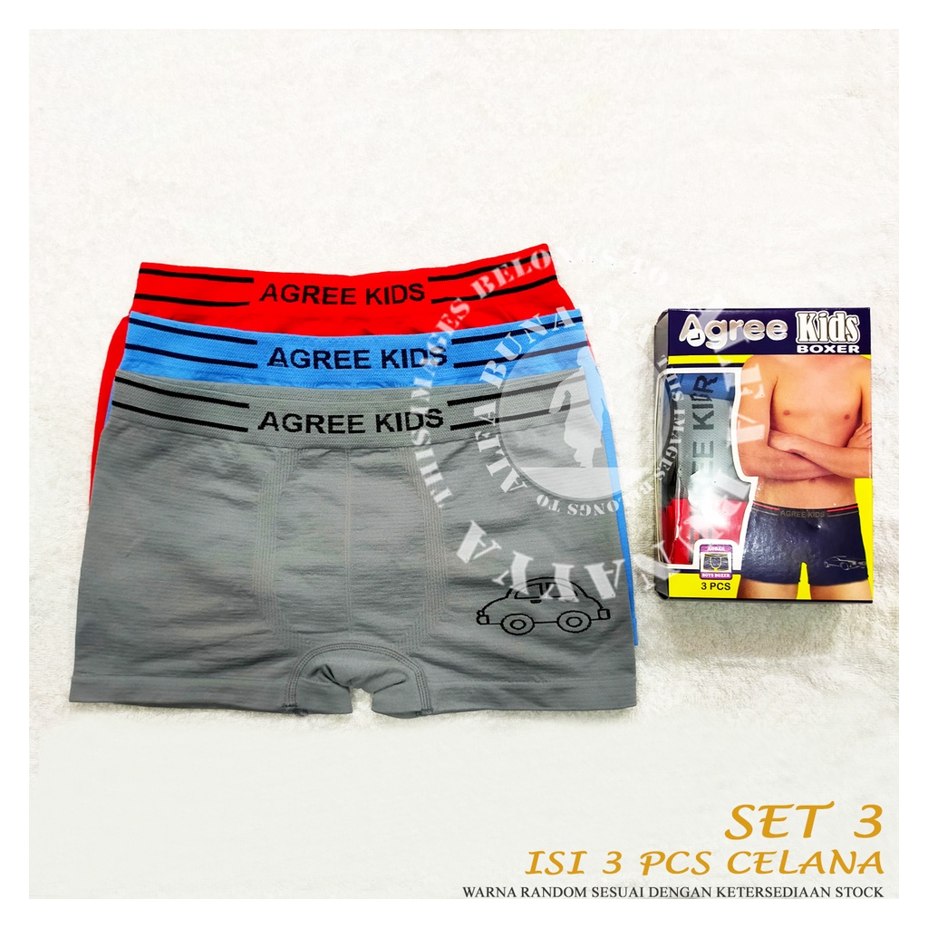 3 Pcs Celana Dalam Anak Laki-laki model Boxer Agree KIds AB2XJAGB-XJ CD Underwear Pakaian Dalam Berkualitas