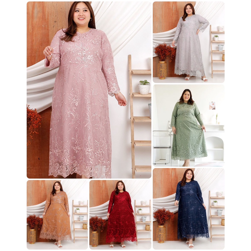 (PASTI REALPICT) GAMIS SARAH TILE JUMBO BIGSIZE XXL - XXXL MAXI DRESS LEBARAN DRES IDUL FITRI KONDANGAN PESTA MURAH BROKAT TILLE TULLE