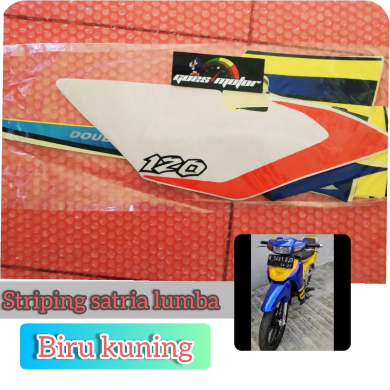 STRIPING SATRIA LUMBA BIRU KUNING MERK AJS