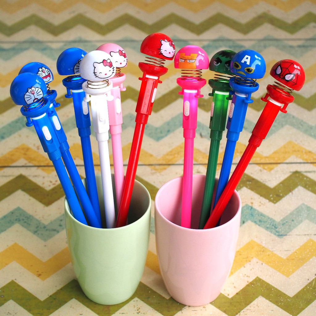 Pulpen Emoticon Per Spring Doll Nyala LED Pena Bolpen Emoji Spring Doll Karakter
