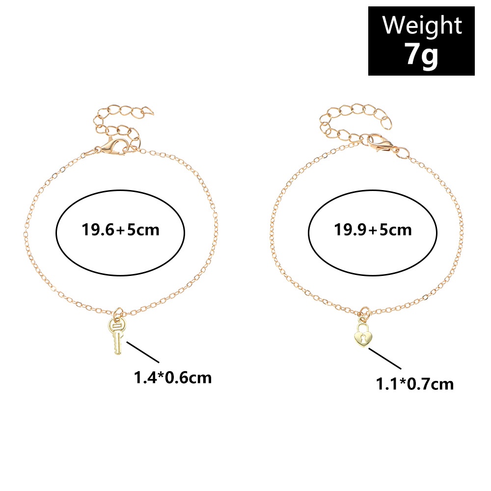 2pcs / set Gelang Rantai Dapat Disesuaikan Dengan Kunci Gembok Untuk Pasangan