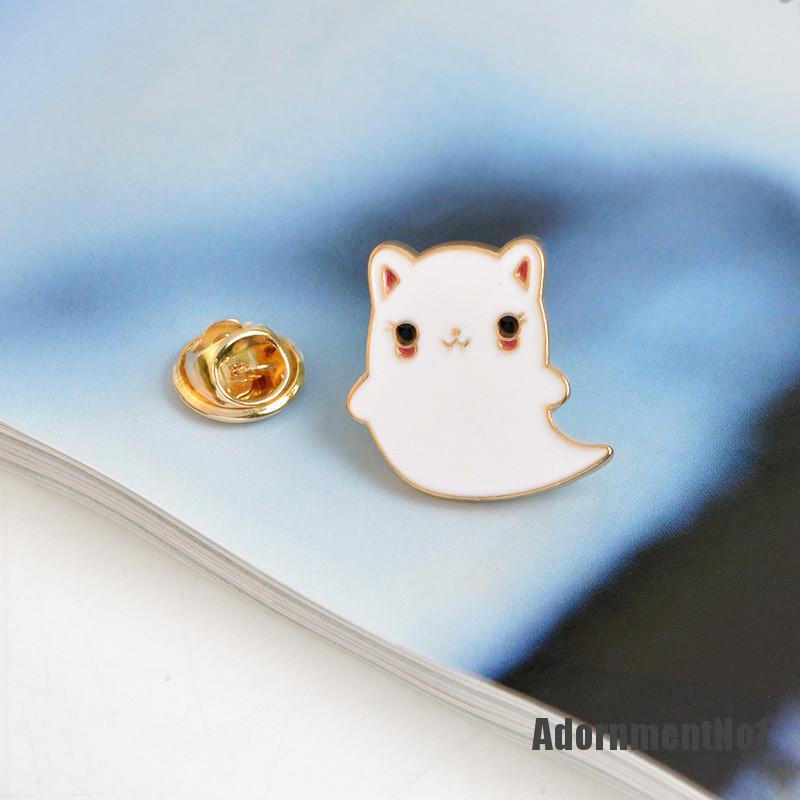 (Adornmentno1) 1pc Bros Pin Enamel Desain Kartun Kucing Hantu Lucu