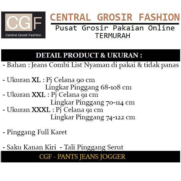 Pants Jeans Jogger - Central Grosir Fashion (CGF) - Ukuran XL-3XL - Matt Jeans Combi List