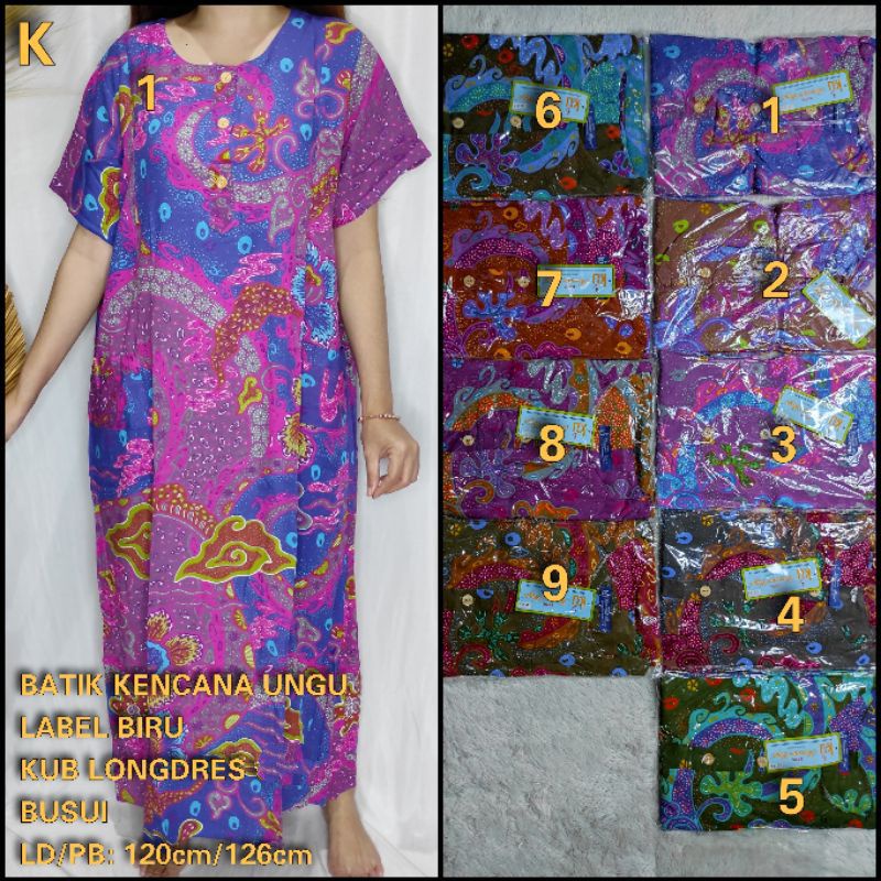 BAJU DASTER LONGDRESS KUB.04 KENCANA UNGU LEBEL BIRU QUALIATAS ASLI BATIK KENCANA UNGU