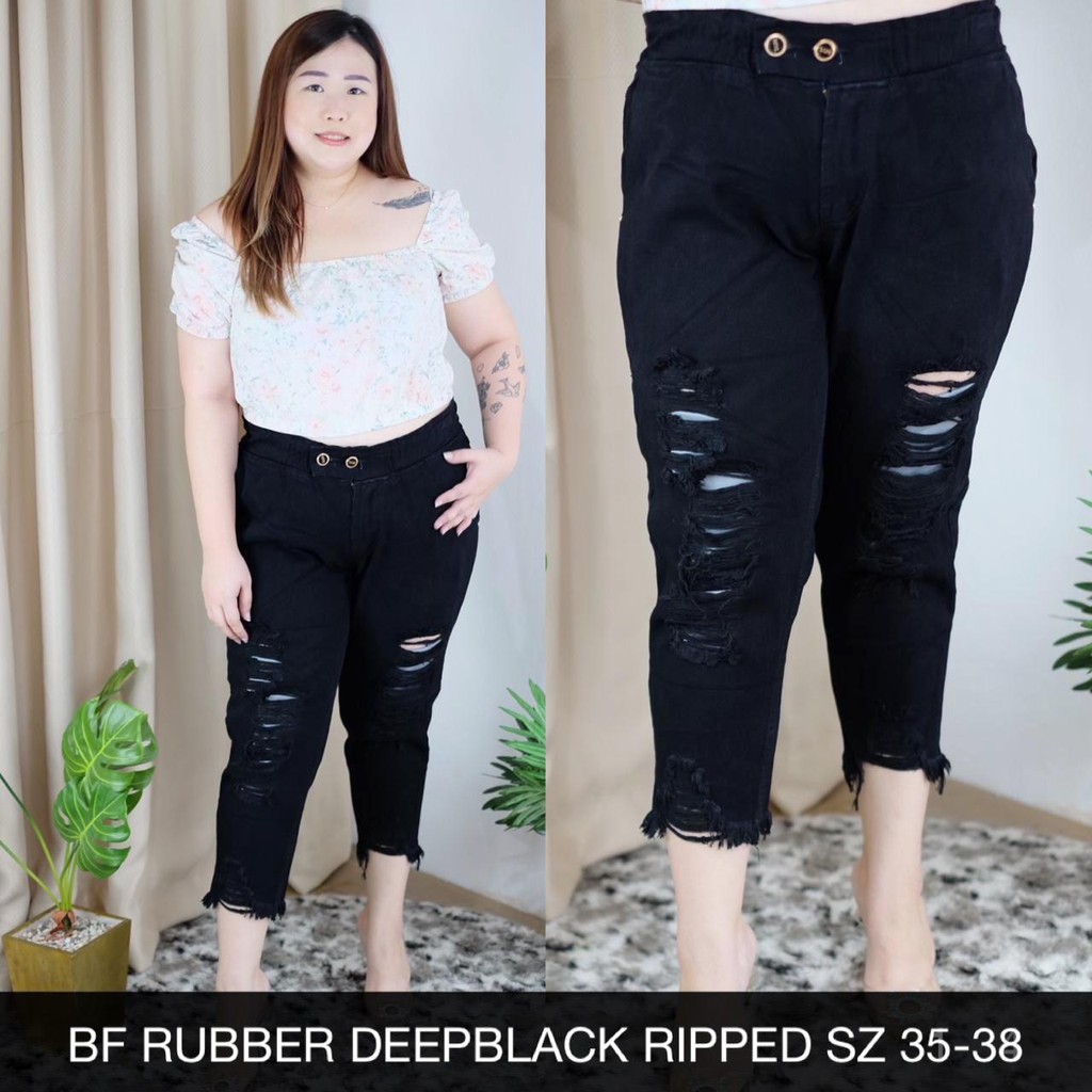 CELANA JEANS WANITA 7/9 BF RUBBER RIPPED DEEPBLACK