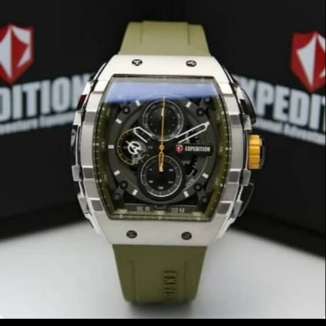Jam tangan expedition e6782 silver green pria original