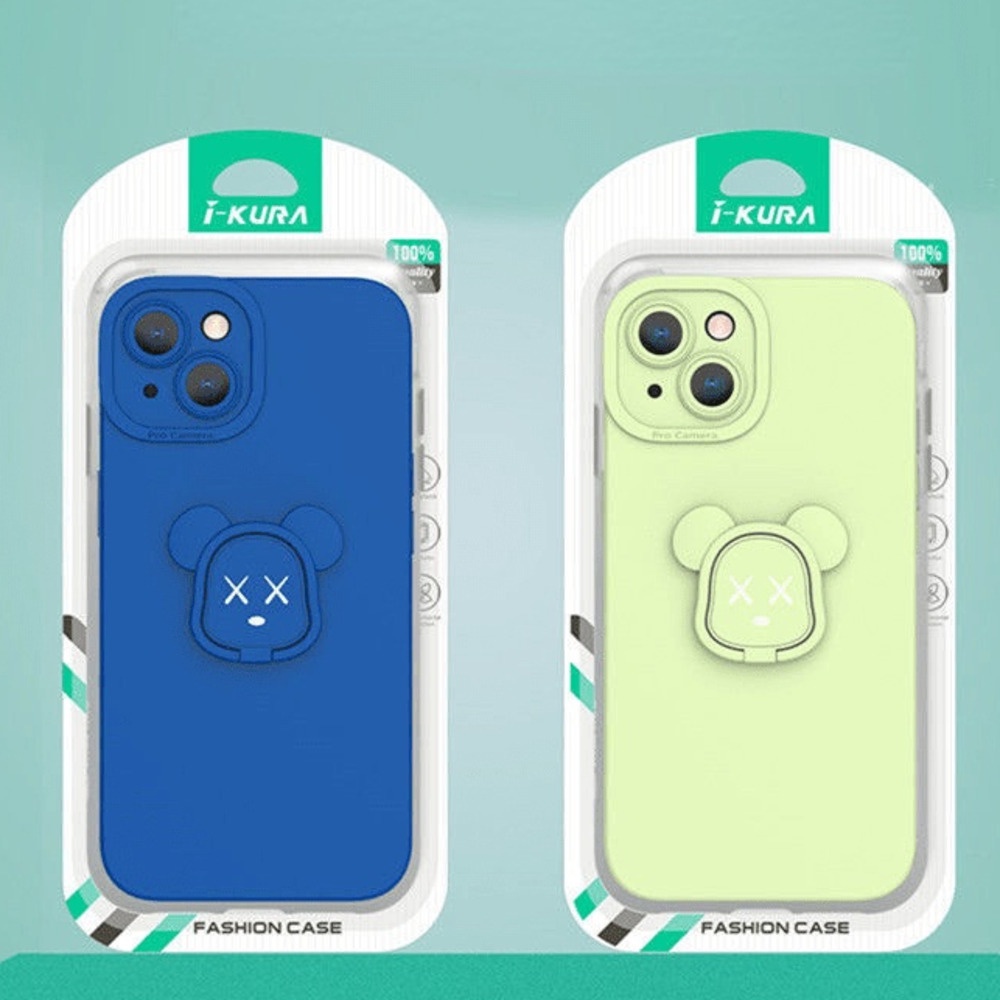 Warna Polos dengan Dudukan Kepala Beruang Casing Ponsel untuk iPhone 12 13 11 Pro Max X Xs Max Xr 7 8 Plus Zhzj