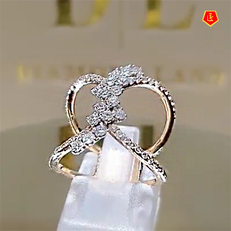 [Ready Stock]Creative 18K Rose Gold Micro-Inlaid Double Cross Diamond Ring