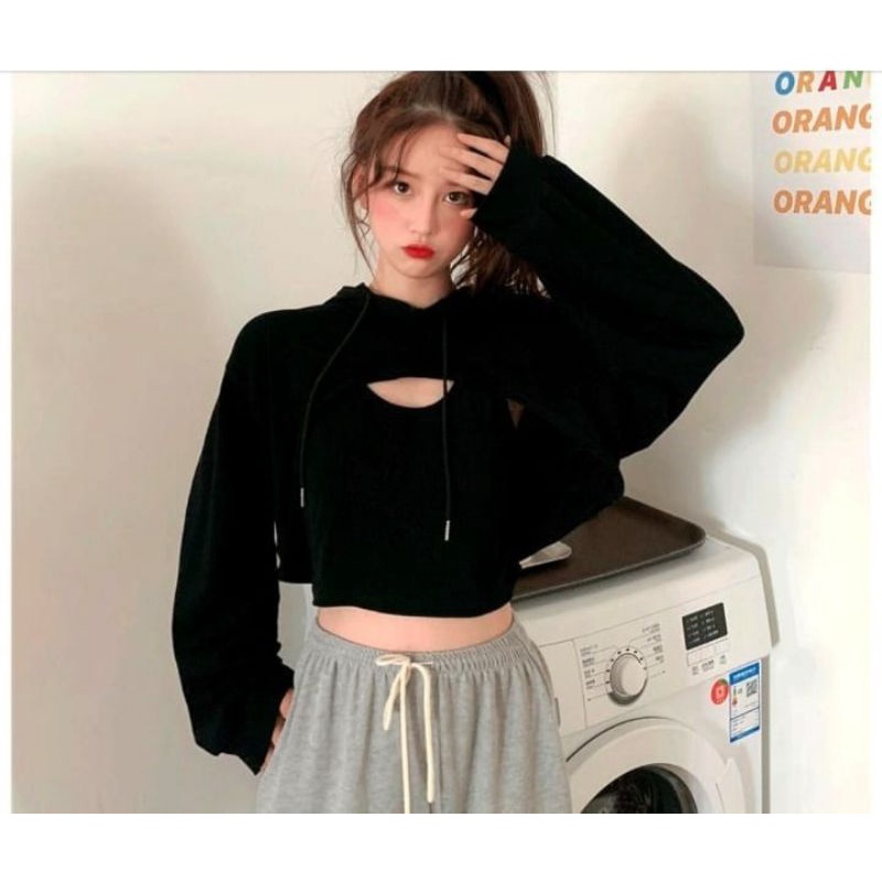 Jaket Hoodie sweater oversize pakaian pria wanita Outerwear Korean Style KINARA CROP TOP KOREA