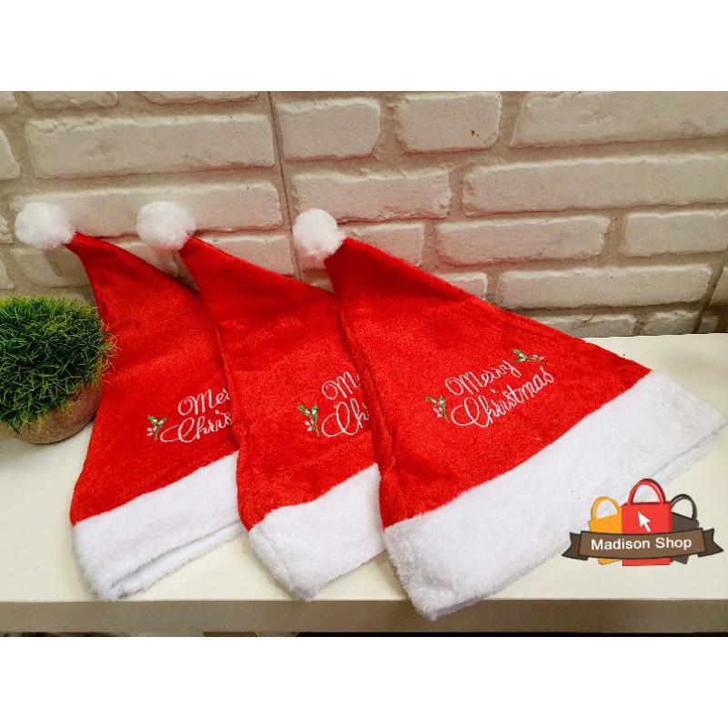 TOPI NATAL TEBAL MURAH DEWASA PREMIUM CHRISTMAS HAT MERRY CHRISTMAS BORDIR