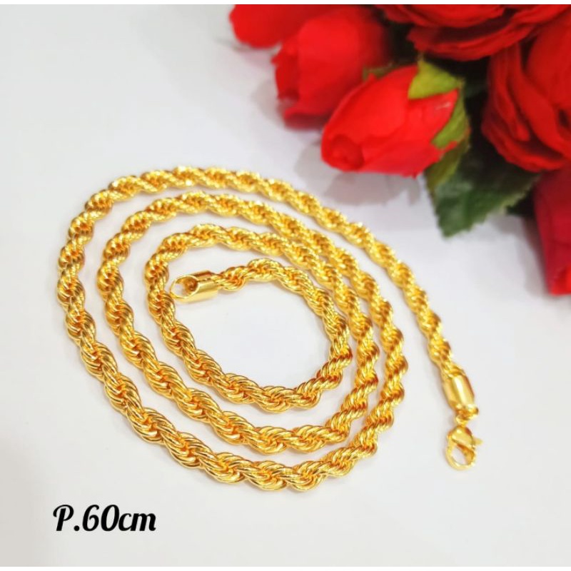 Kalung Tambang  Gold,Silver TITANIUM UK.60cm 1,5mm pria perhiasan Anti Karat&amp;Anti Luntur