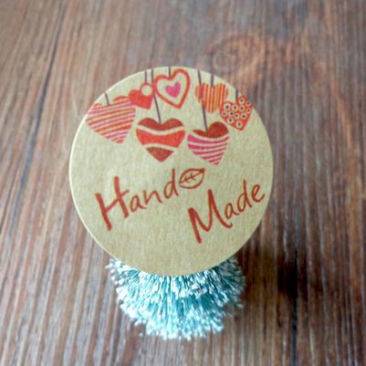 Paper Tags Sticker HAND MADE - Kraft Round Red Pattern (1sheet/12pcs)