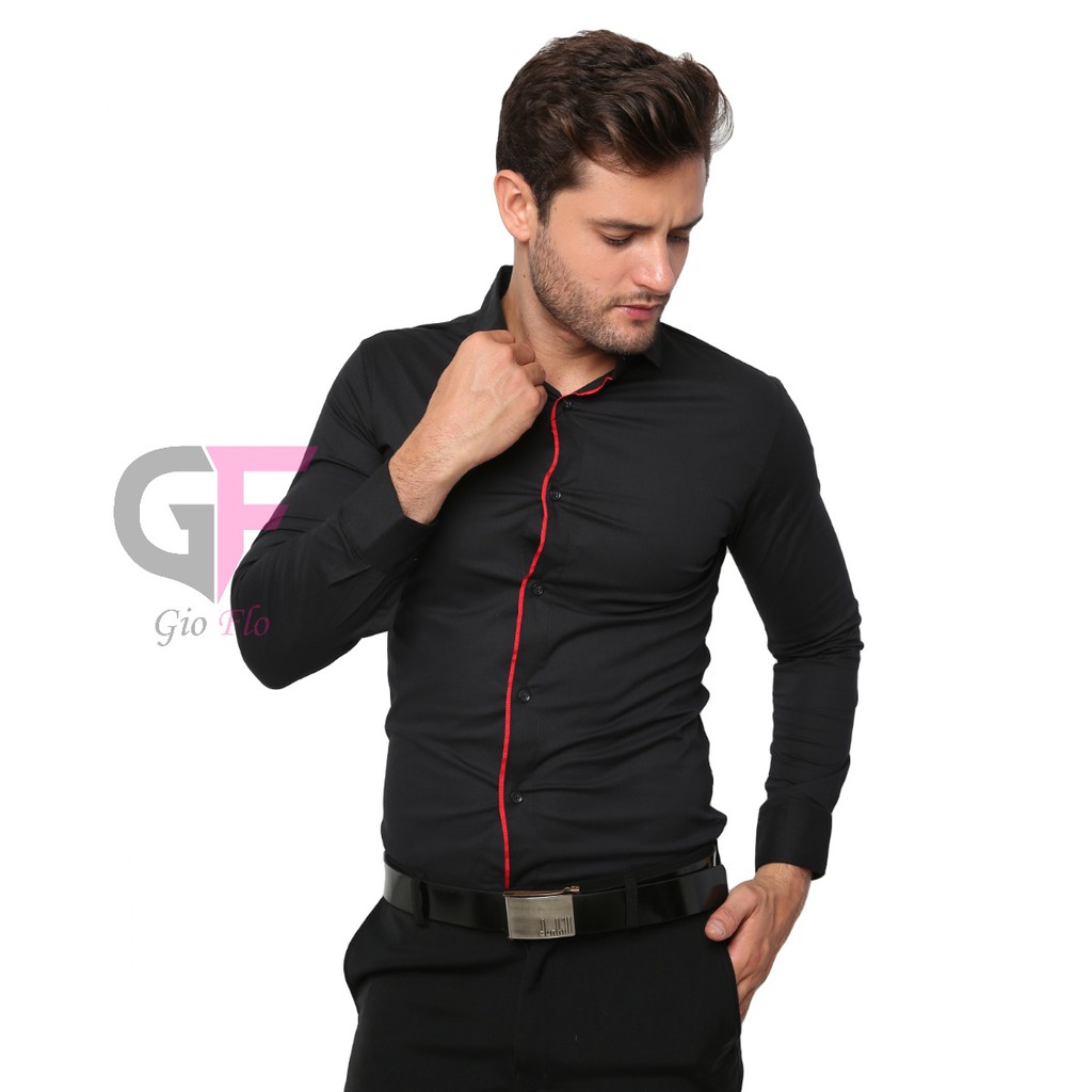 GIOFLO Baju Semi Formal Pria Style Korea Lengan Panjang Hitam / LNG 1776