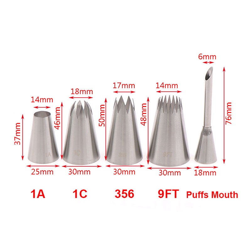 5 Pcs / lot Nozzles Icing Piping Krim Ukuran Besar Untuk Pastry