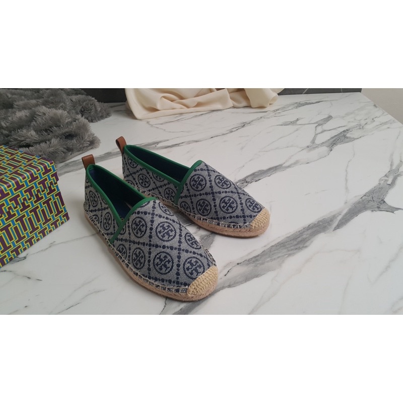 Tory Burch Flat Shoes Fisherman Monogram Green