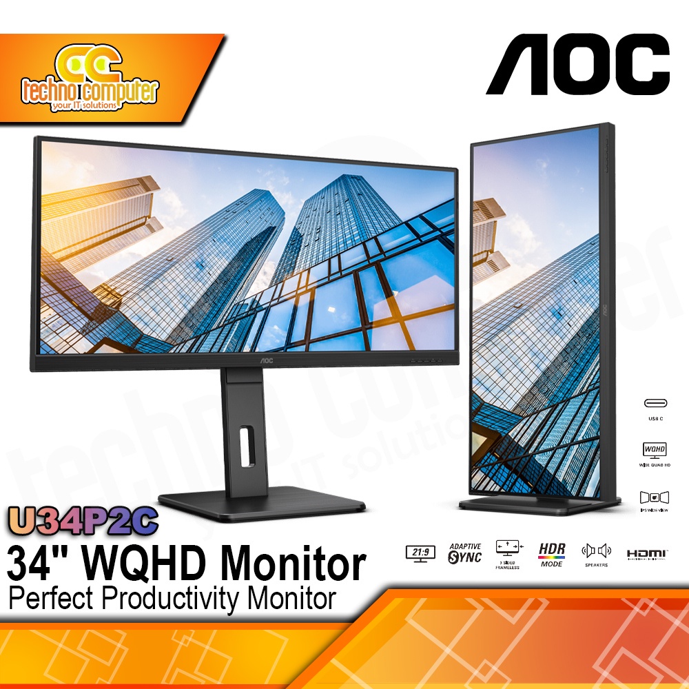 MONITOR AOC U34P2C/70 Ultrawide Monitor - 34 inch, WQHD (3440 x 1440), IPS, 75Hz, 4ms