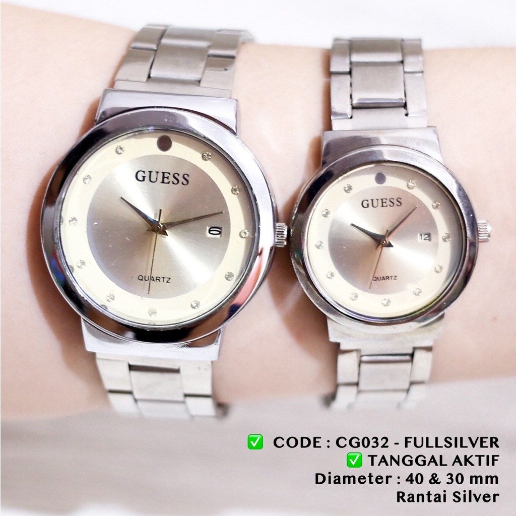 Jam tangan couple tanggal aktif guess rantai stainless grosir termurah CG030