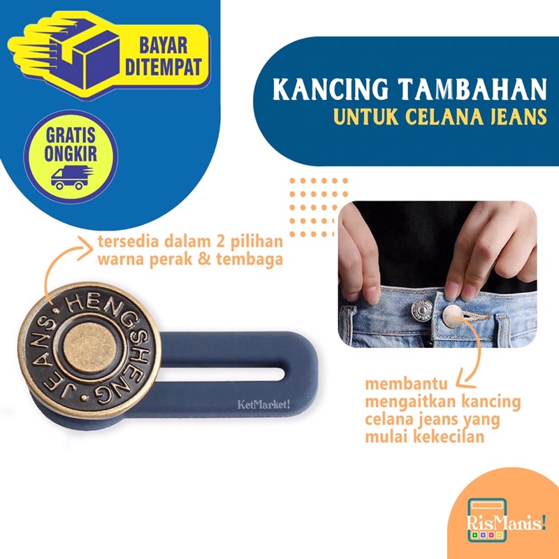 JEANS BUTTON EXTENDER - Kancing Metal Tambahan Pemanjang Pinggang Celana Jeans Sempit Button Expand