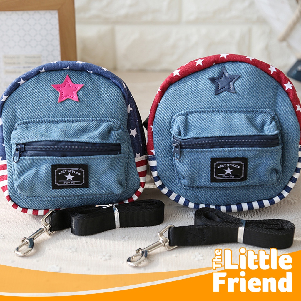 Leash Tali Tuntun Harness Anjing Plus Tas Backpack American Flag Denim