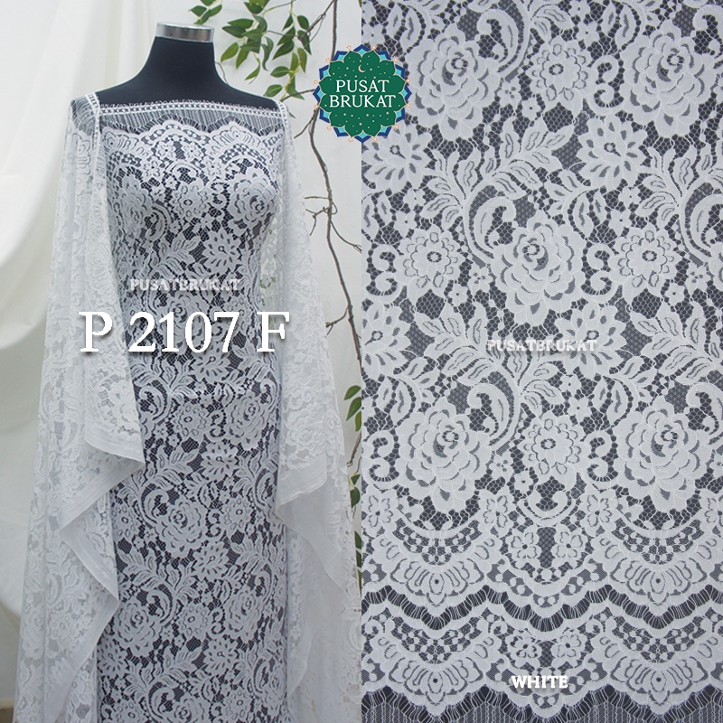 KAIN BROKAT SEMI ITALY PRANCIS PUTIH HITAM (Black &amp; White) / BRUKAT PANEL KATUN P250CM X L140CM [harga per potong]