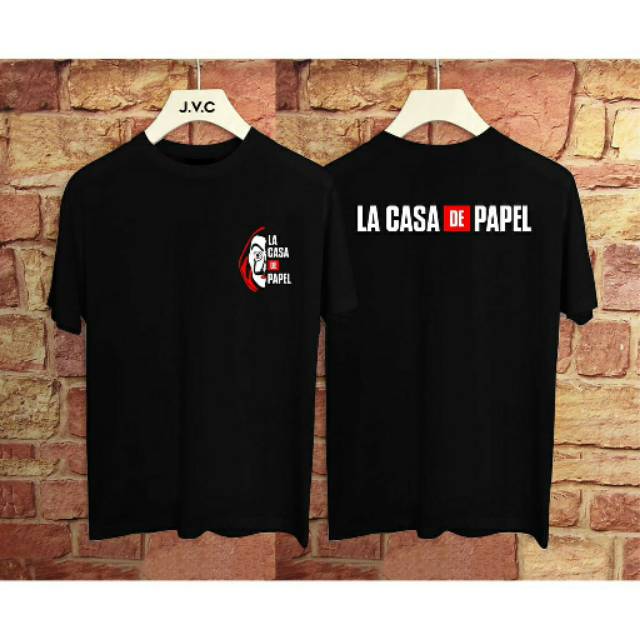 Fourfashion Kaos Pria Kaos Distro LA CASA DE LAPEL Black FN175