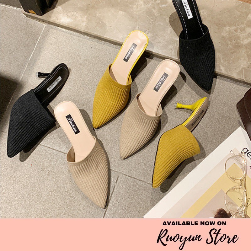 RYX - Knit Mules Sepatu Hak Korea Wanita Fashion Casual - Ori Import