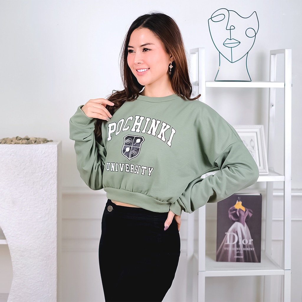 Tq88indonesia Fashion Baju Switer Wanita Terbaru / Pochinki Cropee Cute Fleece Sweater / Busana Casual Wanita / Ootd / Outfit Kasual Kekinian