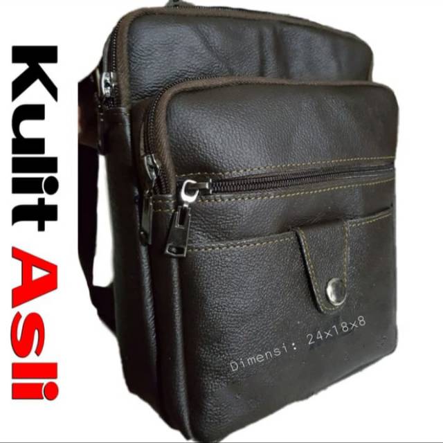 Tas Pria Kulit Asli Tas Slempang Model Kancing Depan
