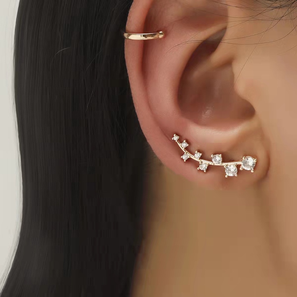 Anting Kli[p Wanita Korea Fashion Korea Retro Clip - Klip Telinga Double-Lapisan Retro Sederhana Tanpa  Tindik